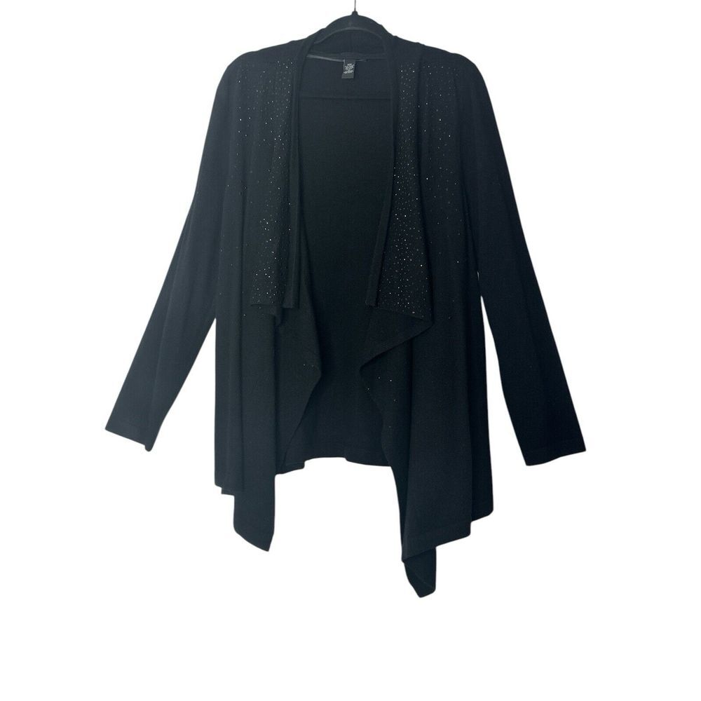 INC international Concepts Cardigan Women Black 2X Plus Open Front Stretch New